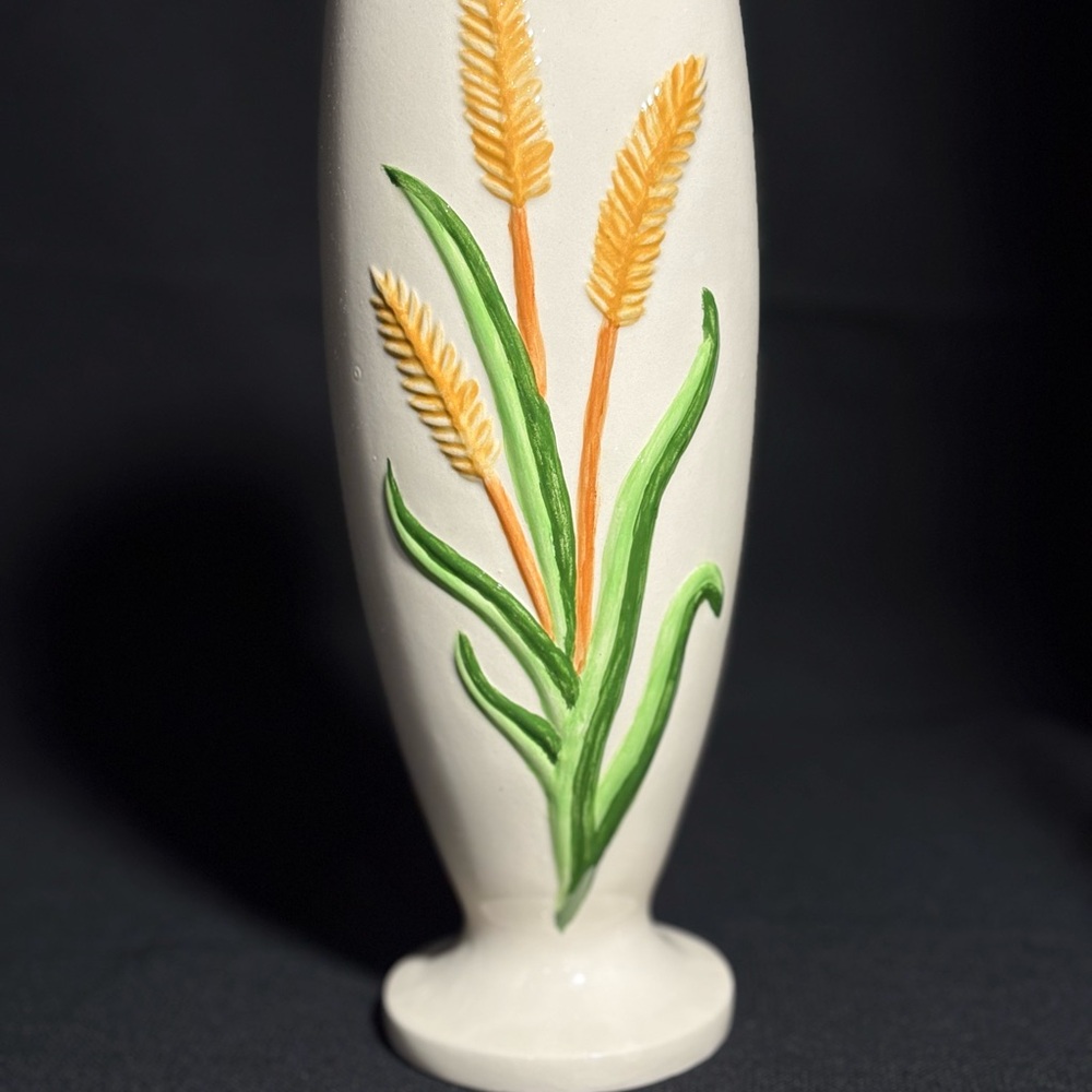 Floral Ceramic Vase with Green and Orange Design